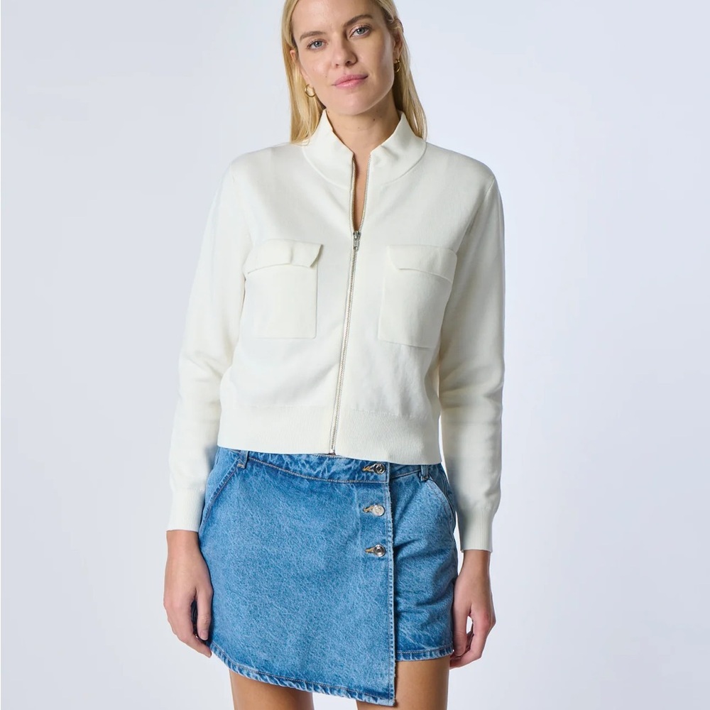 Kokun Cropped Cream Zip-Up Jacket 100% cotton Bomber Spring jacket size medium - Picture 1 of 8